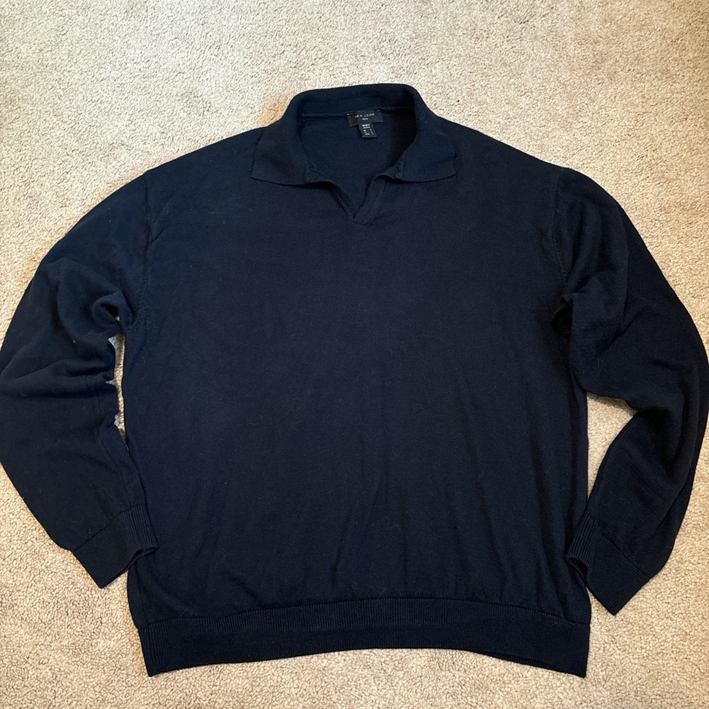 Navy johnny collar long sleeve knit polo